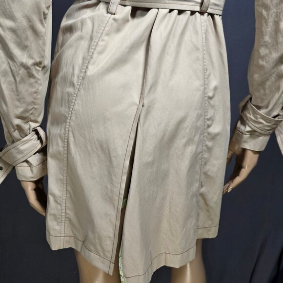 Y2K Miss Sixty Beige Trench Coat Size M Belted mid Length Jacket Double Breasted - Picture 9 of 12